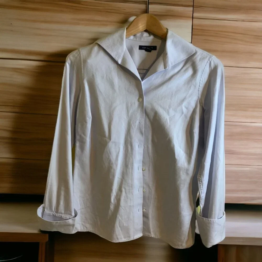 Lands End Shirt Womens Size 4 Lt Blue Solid Oxford Button Up Preppy Academia
